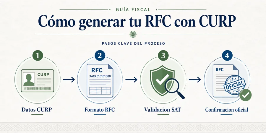Flujo editorial para generar RFC con CURP y confirmar el dato en SAT